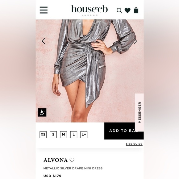 House of CB ALVONA METALLIC SILVER DRAPE MINI DRESS - Picture 15 of 16